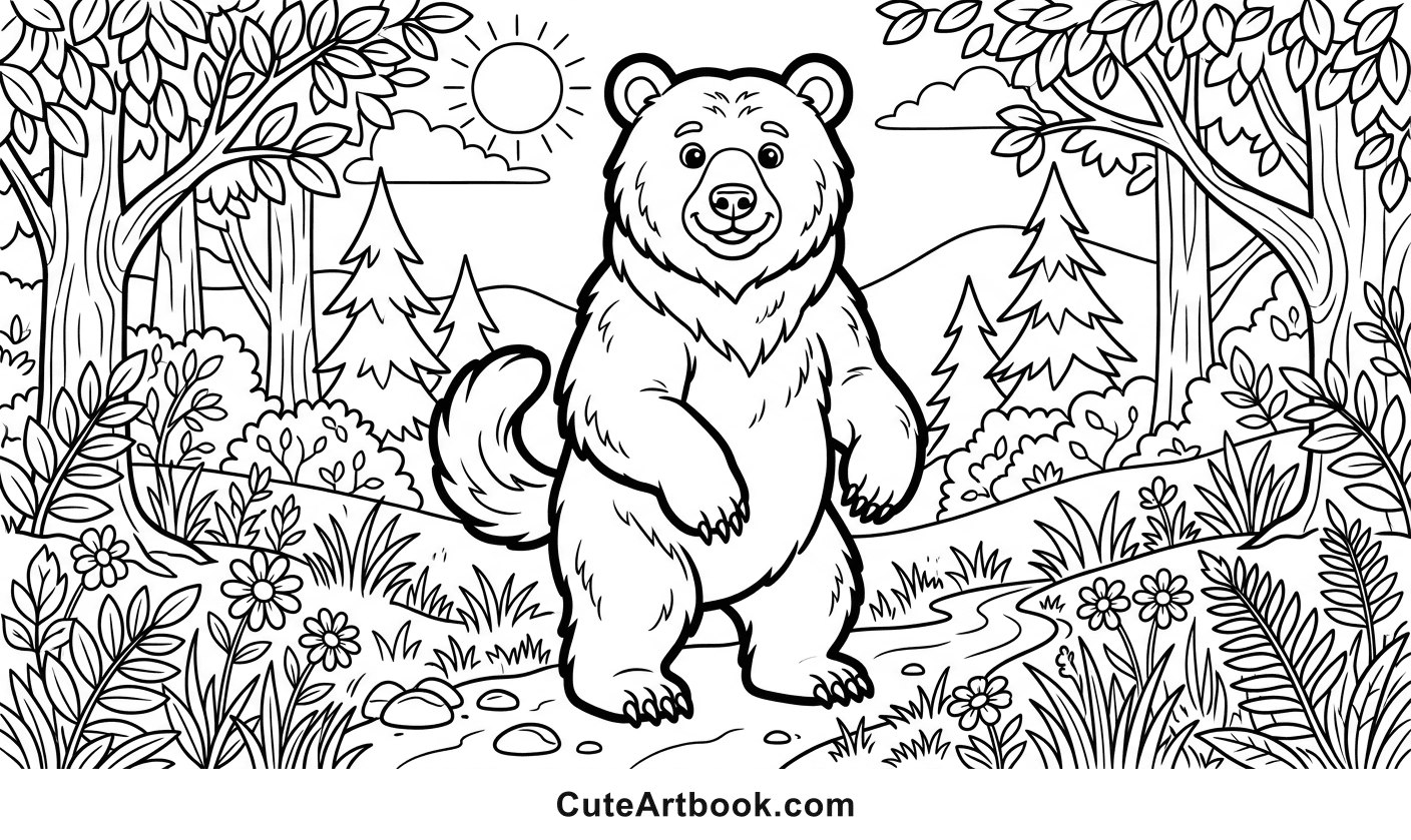Free printable Bear coloring page — black and white line art