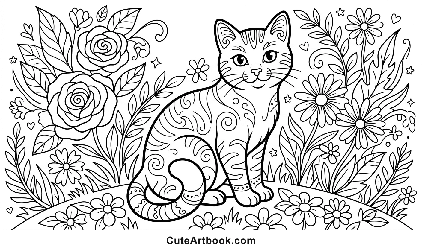 Free printable Cat coloring page — black and white line art