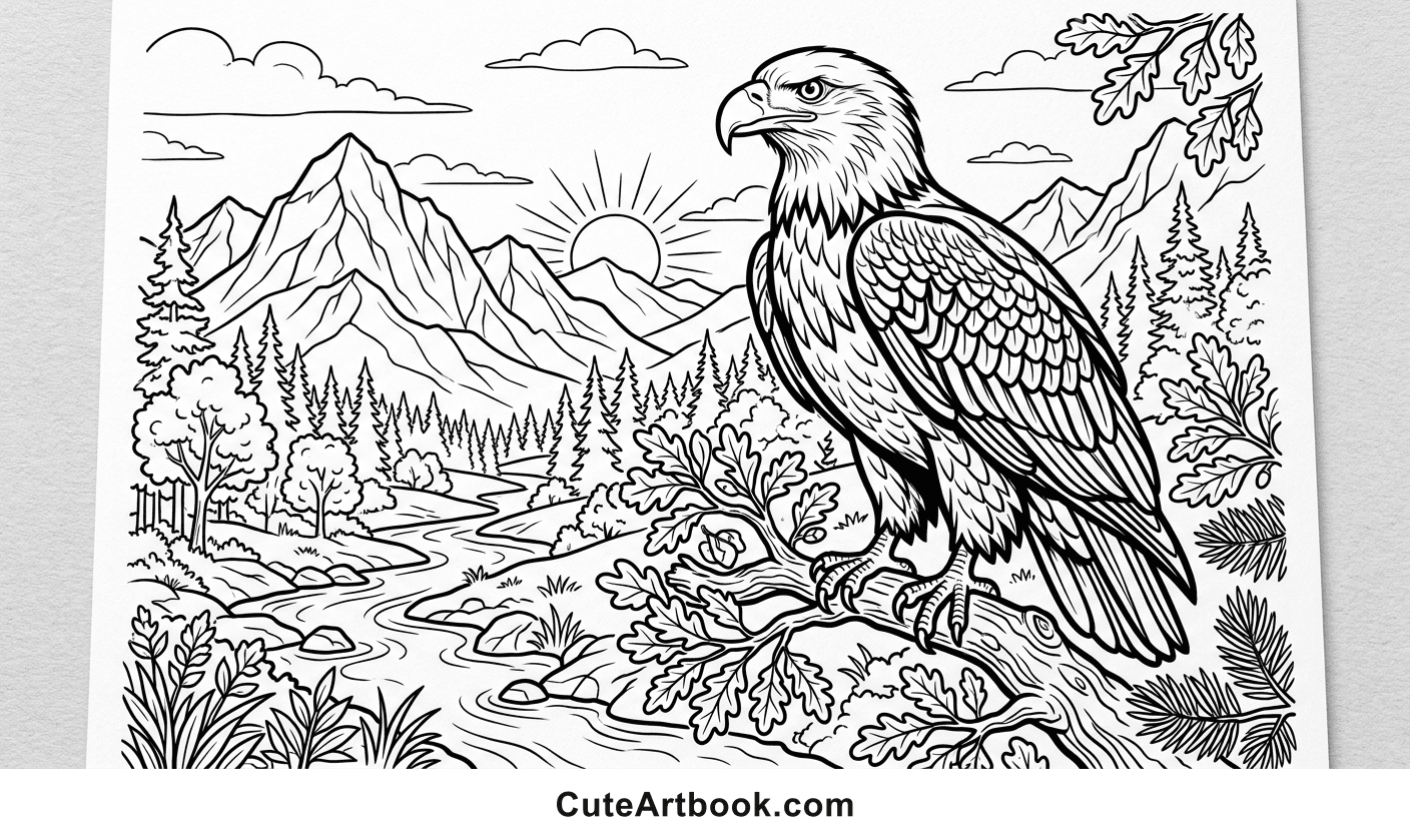 Free printable Eagle coloring page — black and white line art