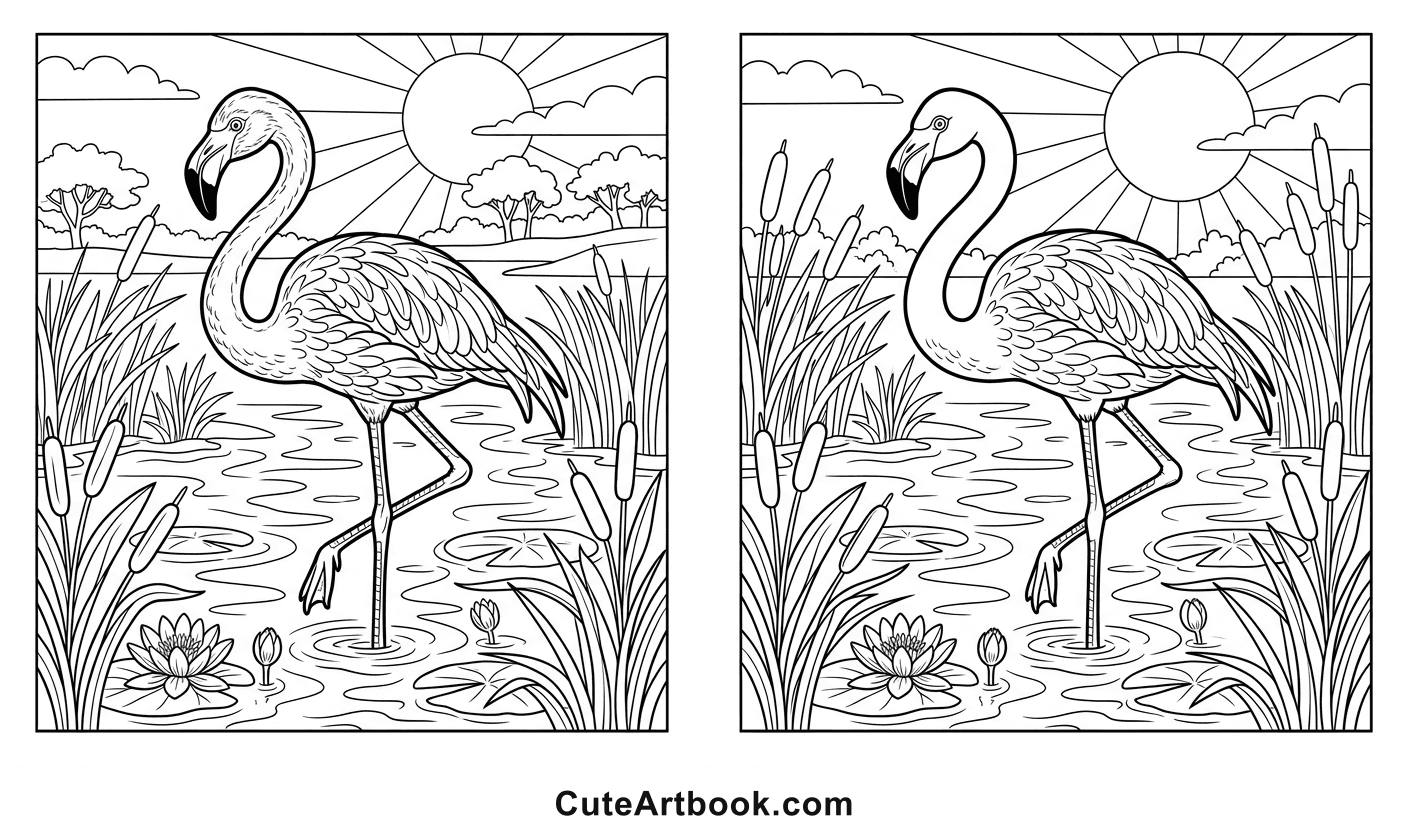 Free printable Flamingo coloring page — black and white line art