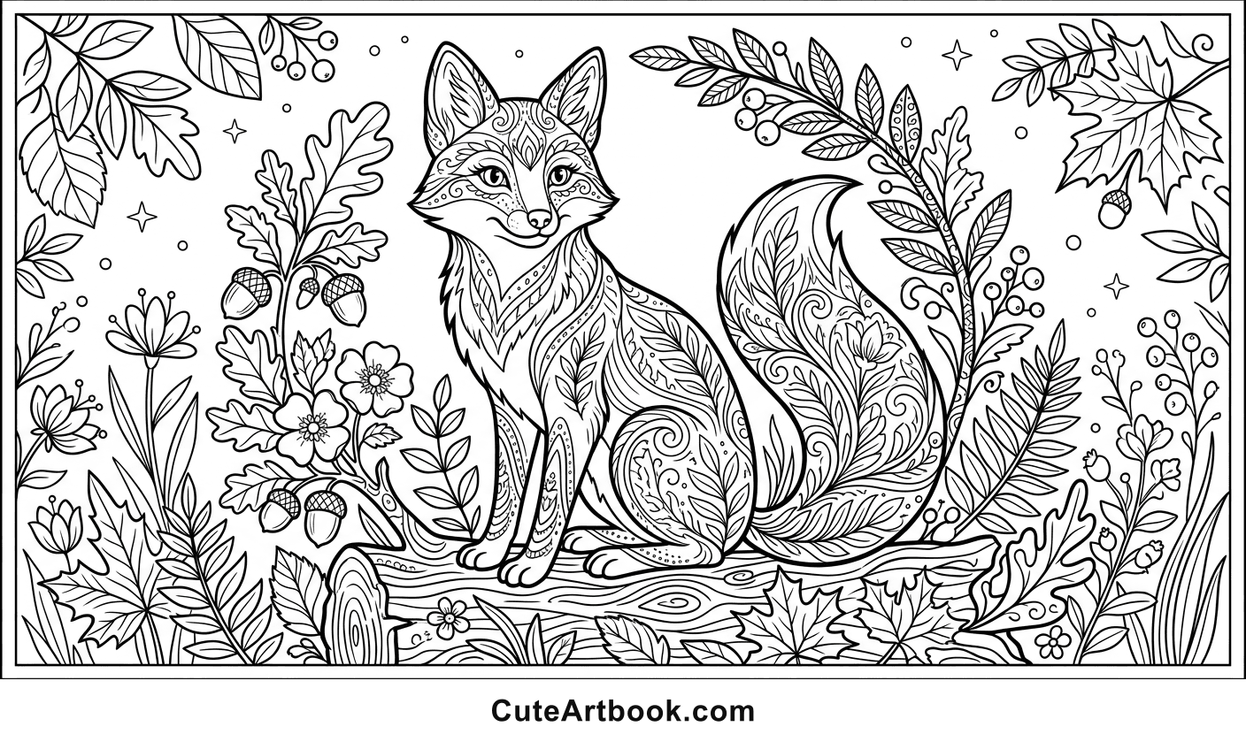 Free printable Fox coloring page — black and white line art