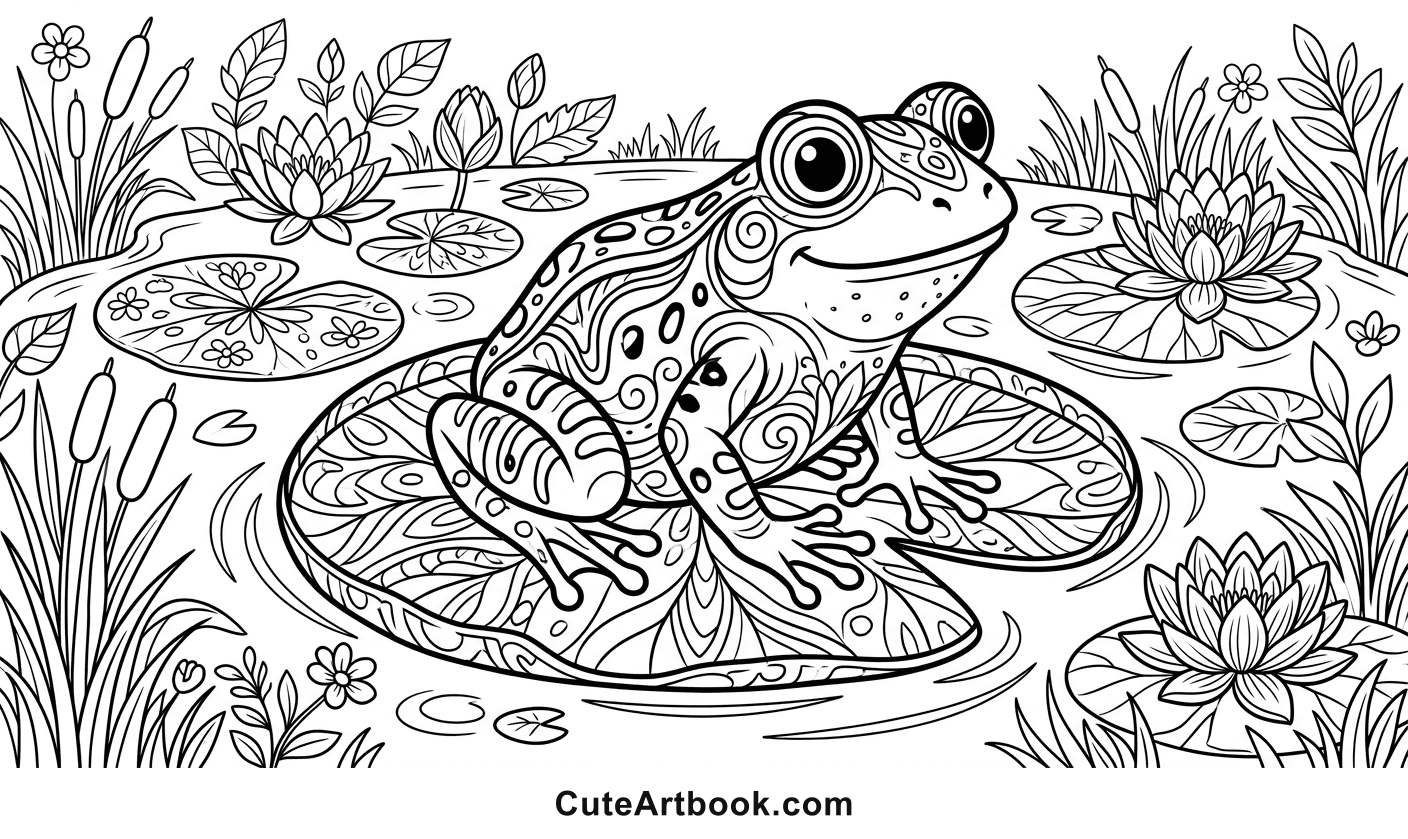 Free printable Frog coloring page — black and white line art