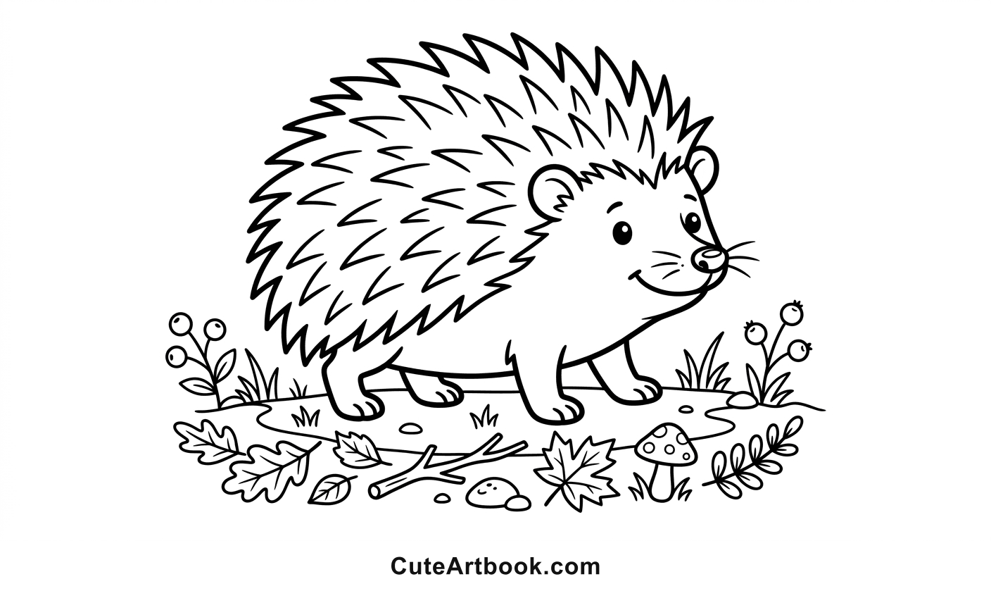 Free printable Hedgehog coloring page — black and white line art