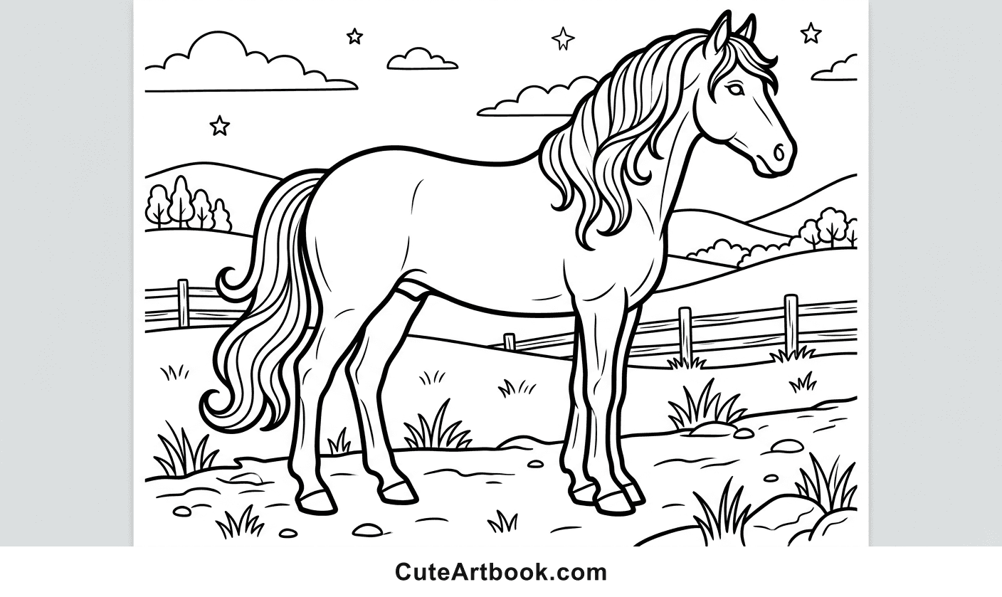 Free printable Horse coloring page — black and white line art