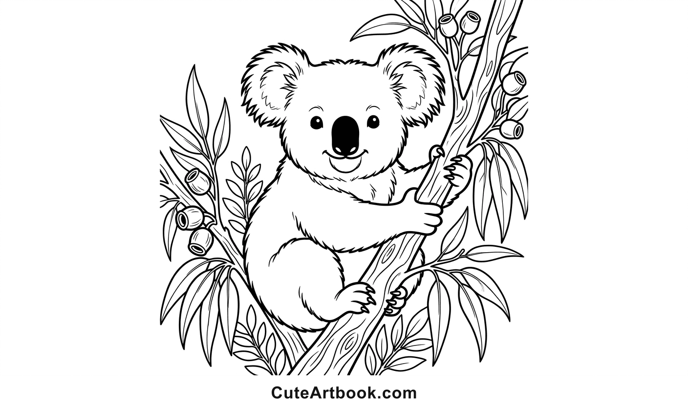 Free printable Koala coloring page — black and white line art