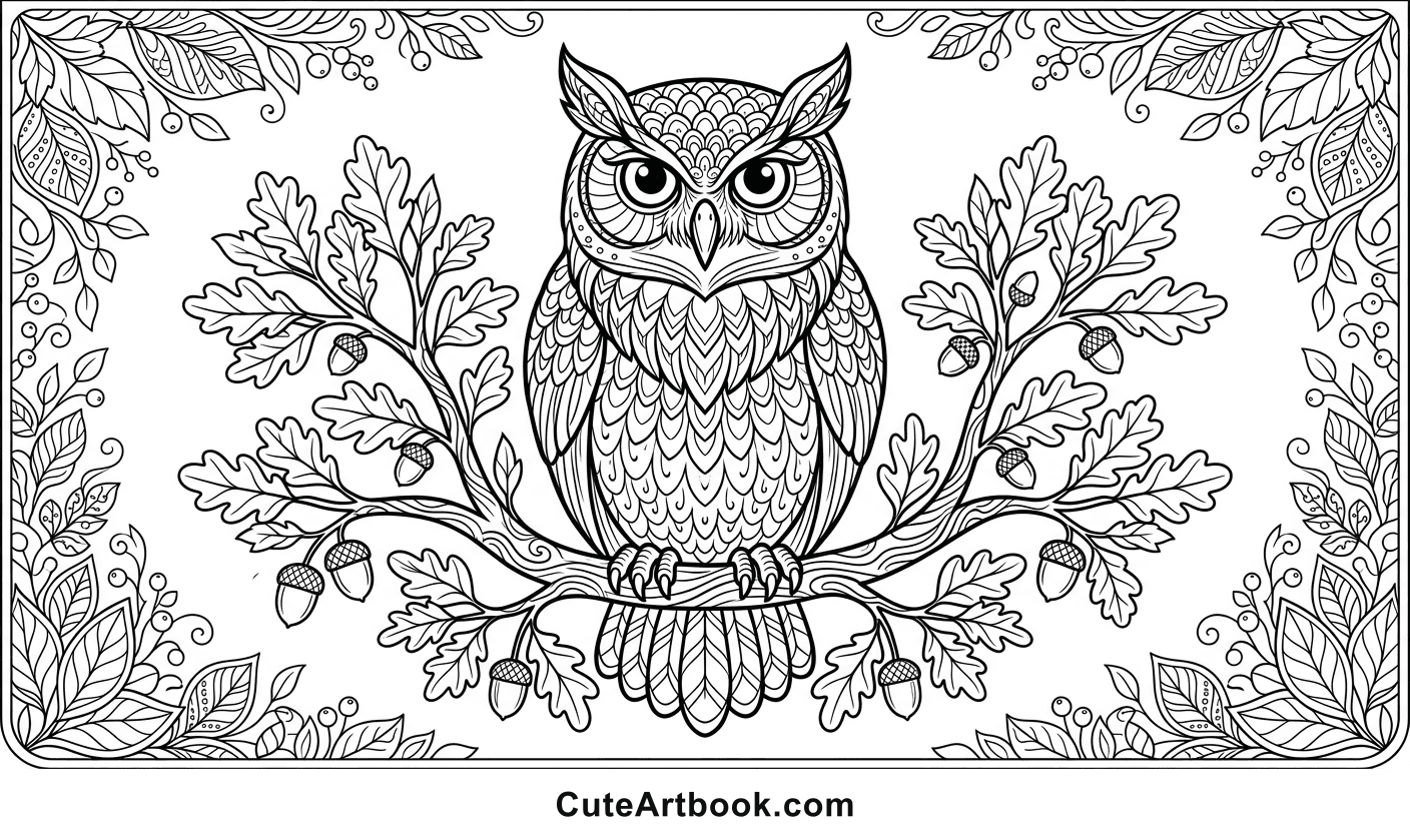 Free printable Owl coloring page — black and white line art