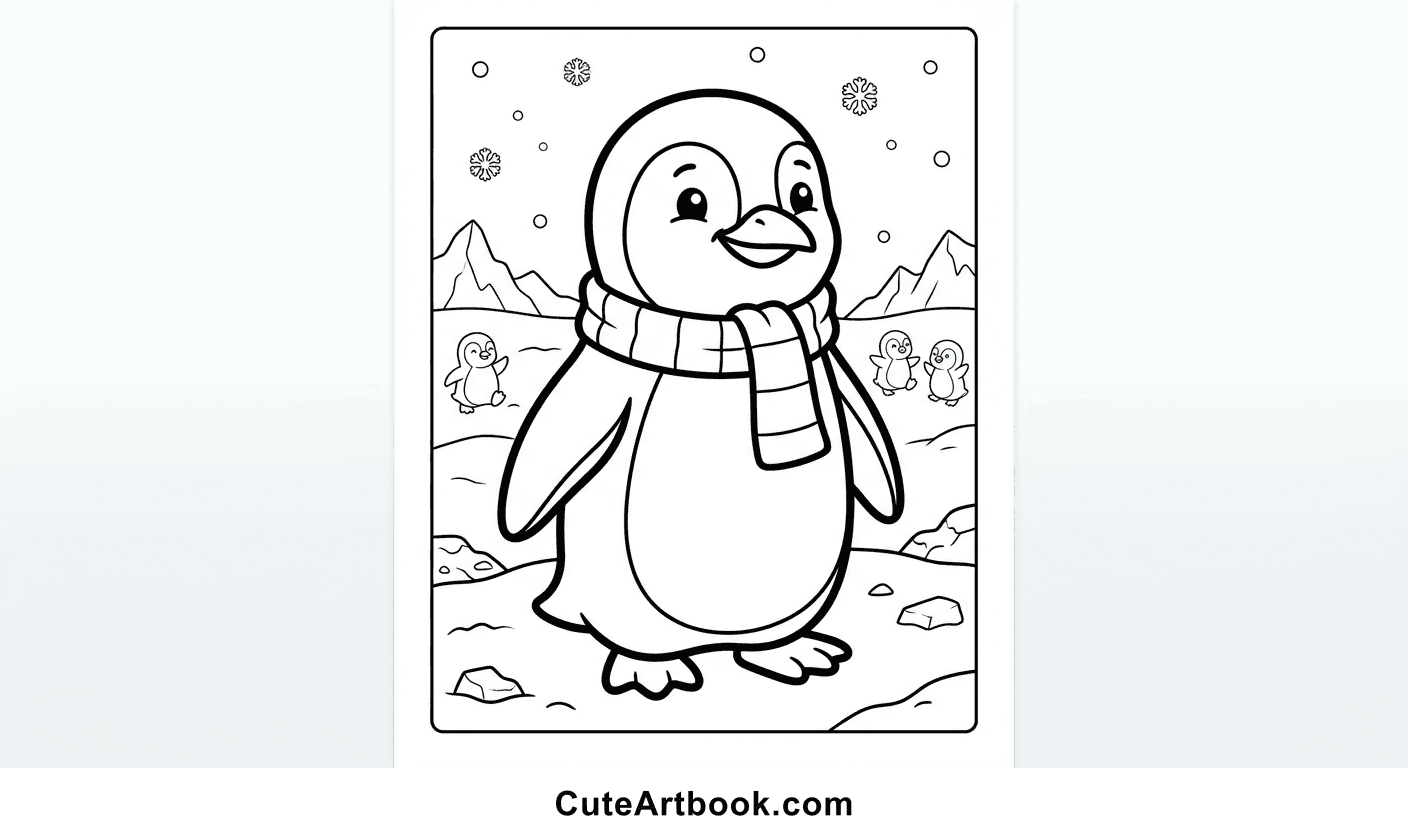 Free printable Penguin coloring page — black and white line art