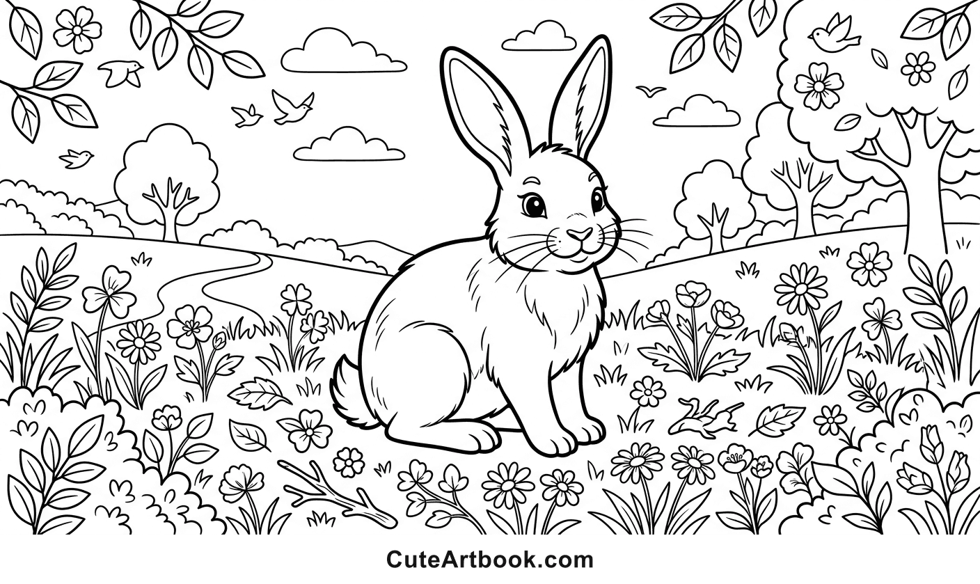 Free printable Rabbit coloring page — black and white line art