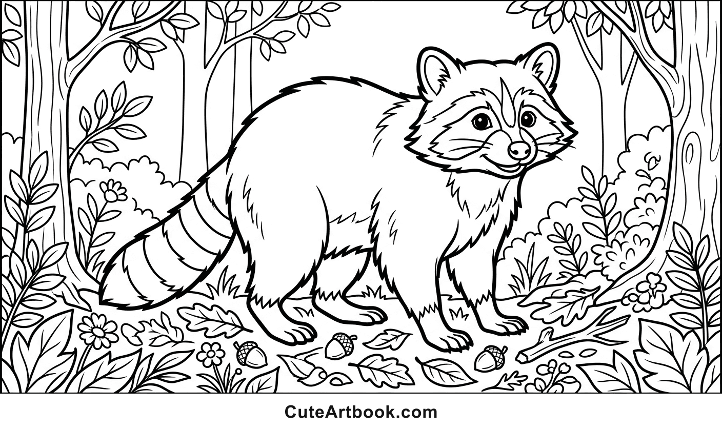 Free printable Raccoon coloring page — black and white line art
