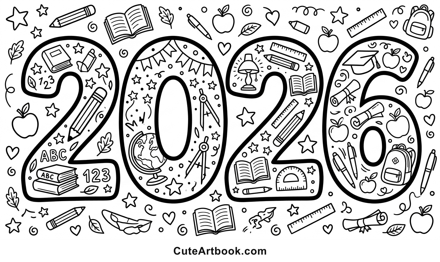 Free printable 2026 coloring page — black and white line art