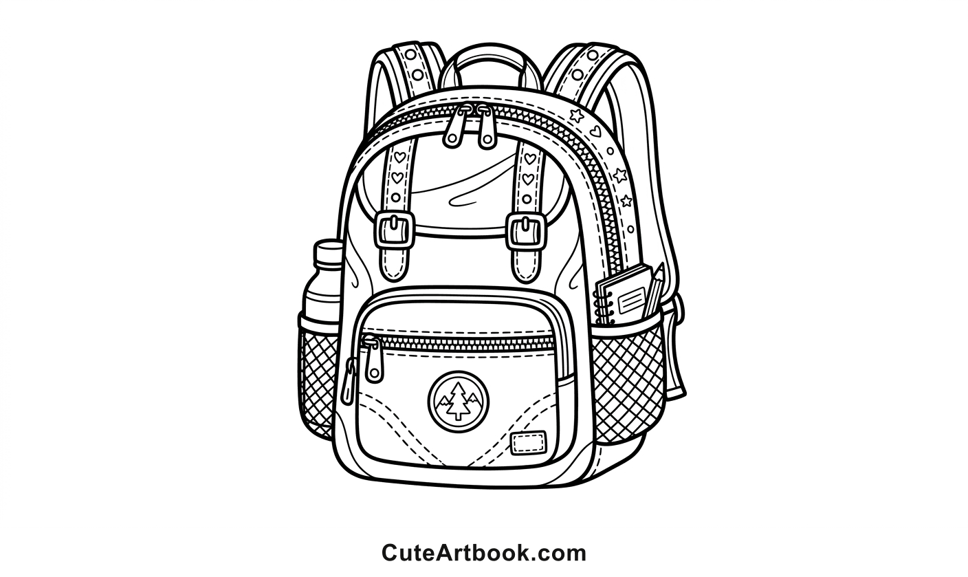 Free printable Backpack coloring page — black and white line art