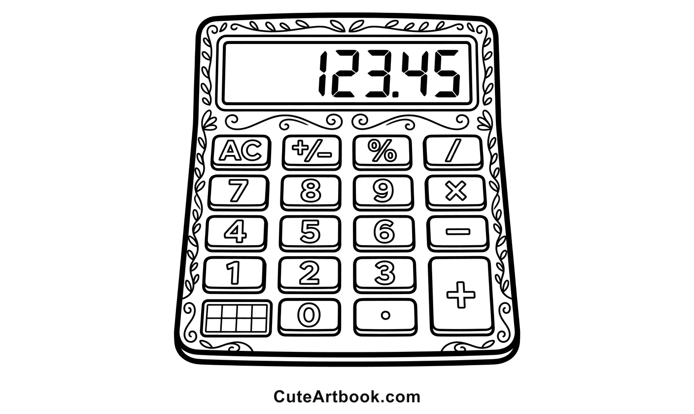 Free printable Calculator coloring page — black and white line art
