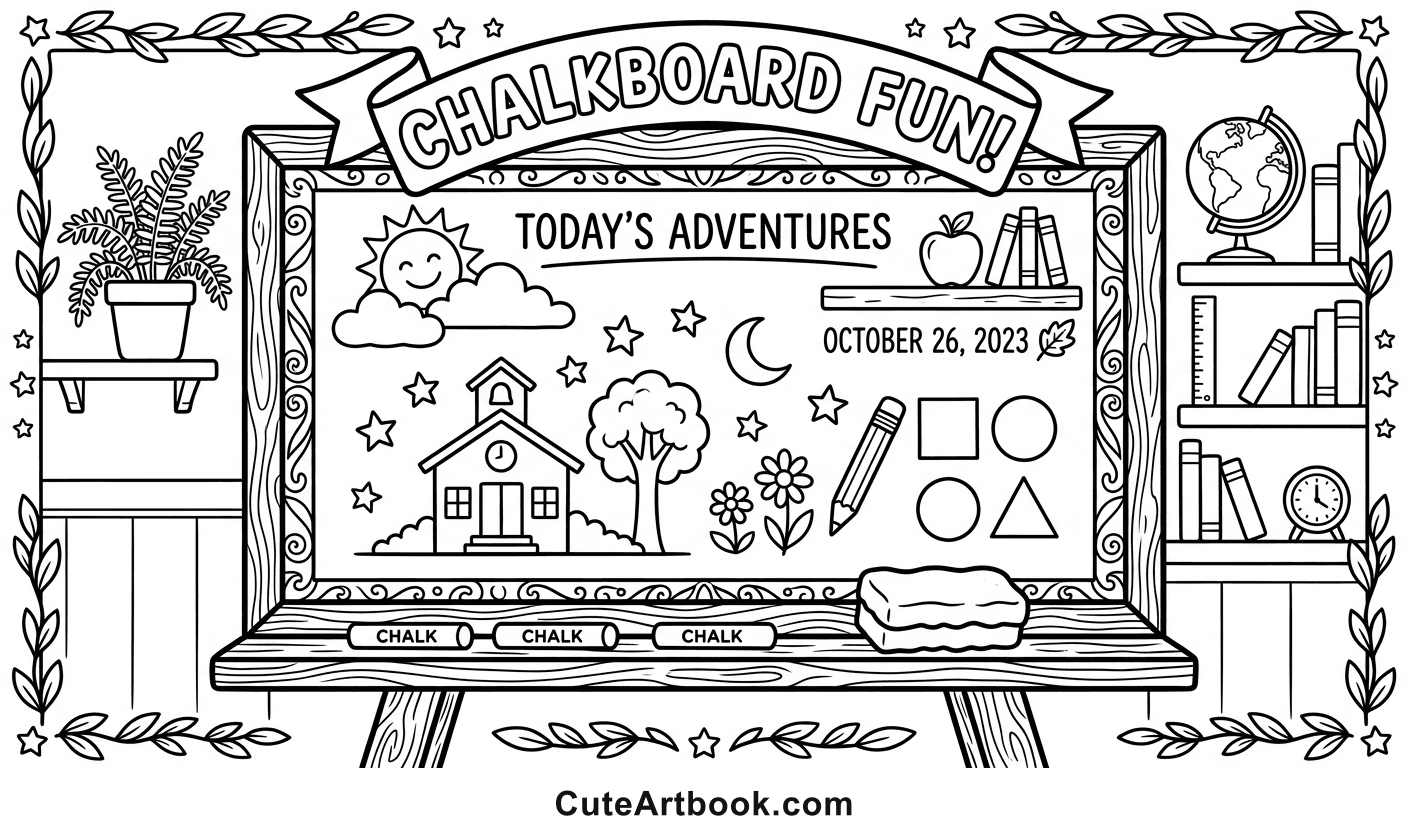 Free printable Chalkboard coloring page — black and white line art