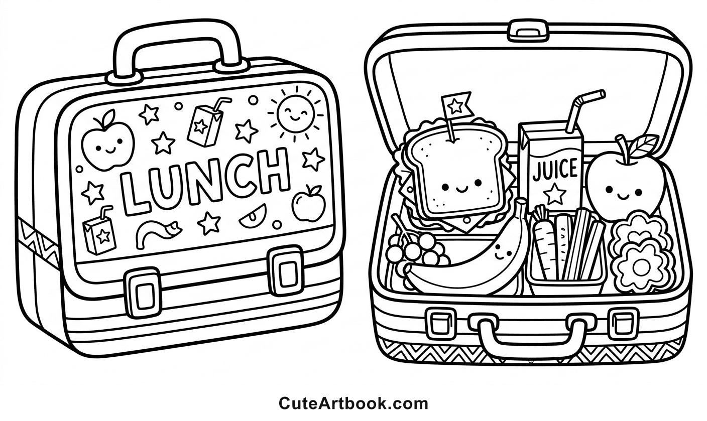 Free printable Lunchbox coloring page — black and white line art