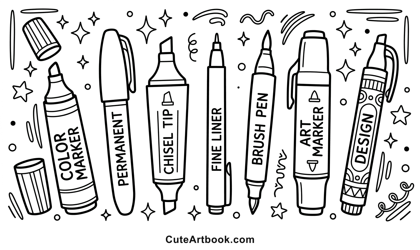 Free printable Markers coloring page — black and white line art