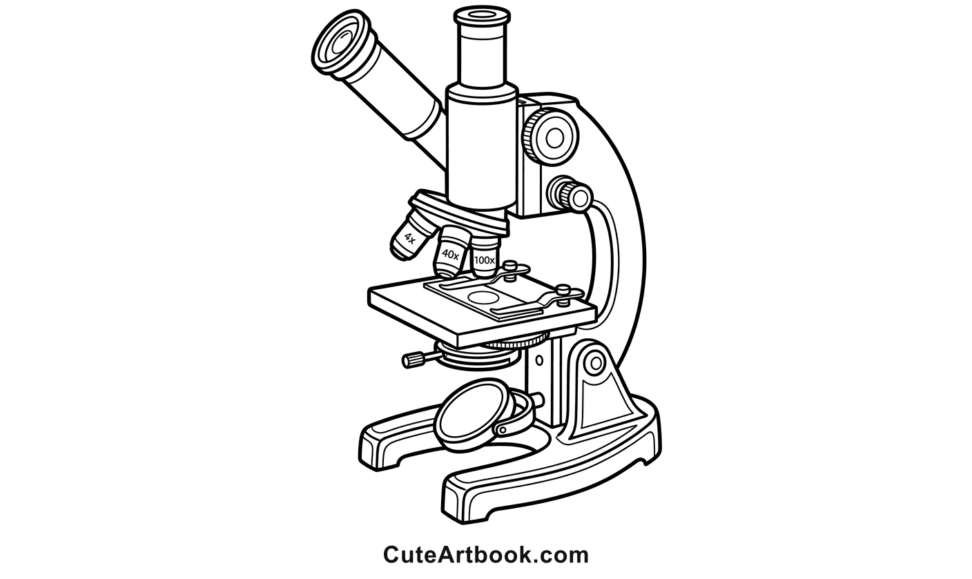 Free printable Microscope coloring page — black and white line art
