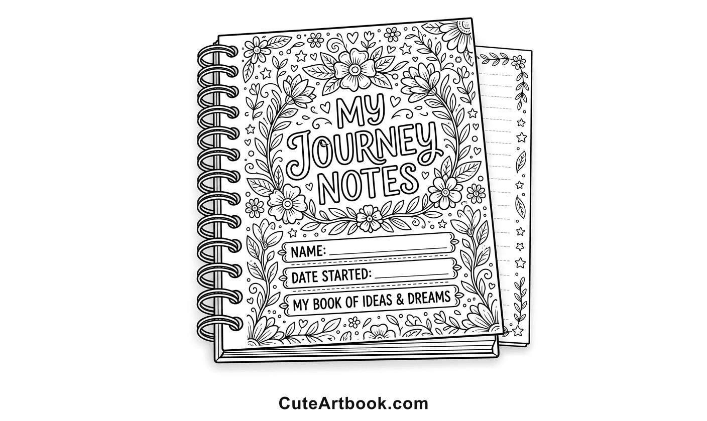 Free printable Notebook coloring page — black and white line art