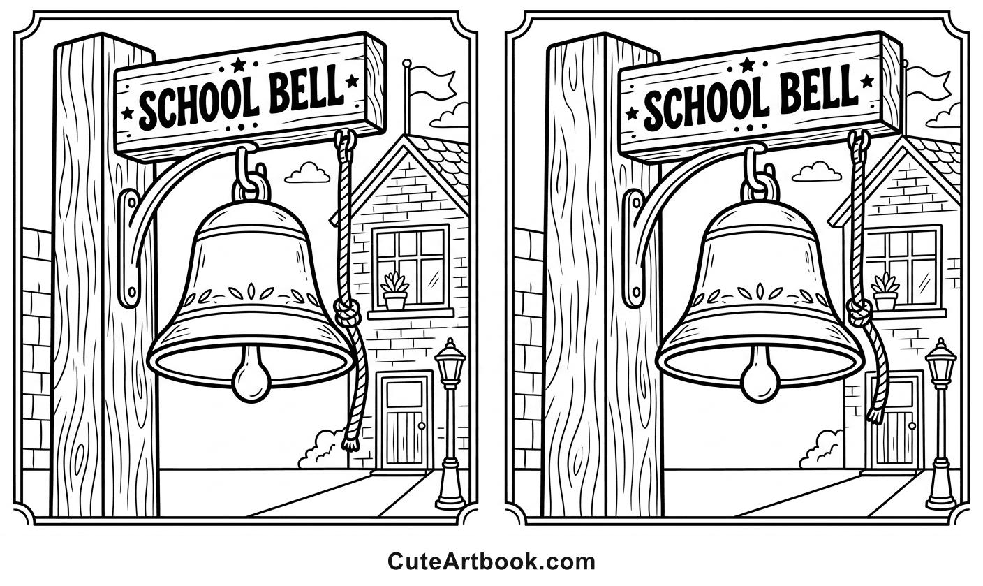 Free printable School Bell coloring page — black and white line art