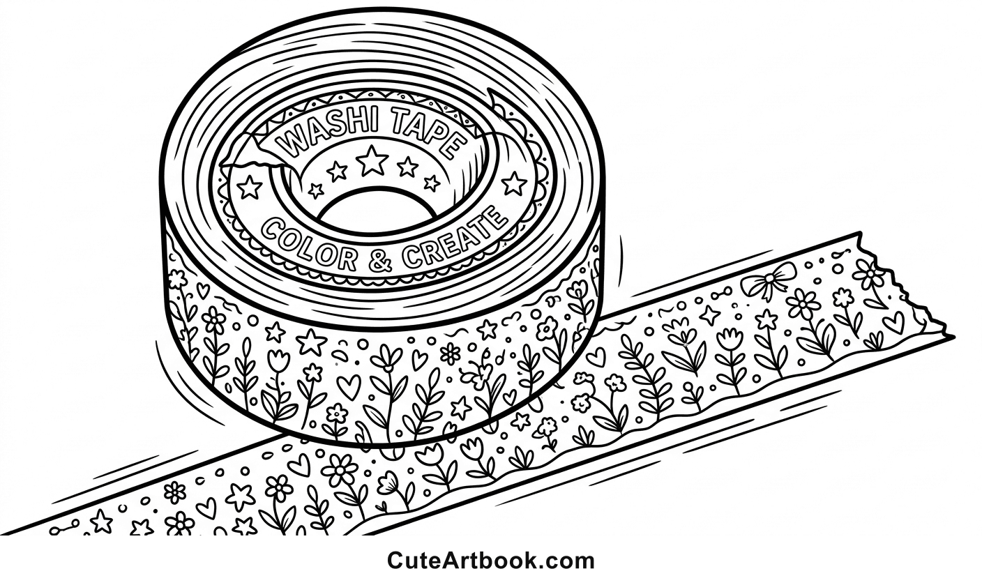 Free printable Washi Tape Roll coloring page — black and white line art