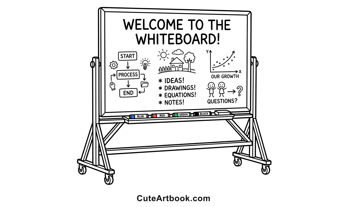 Free printable Whiteboard coloring page — black and white line art