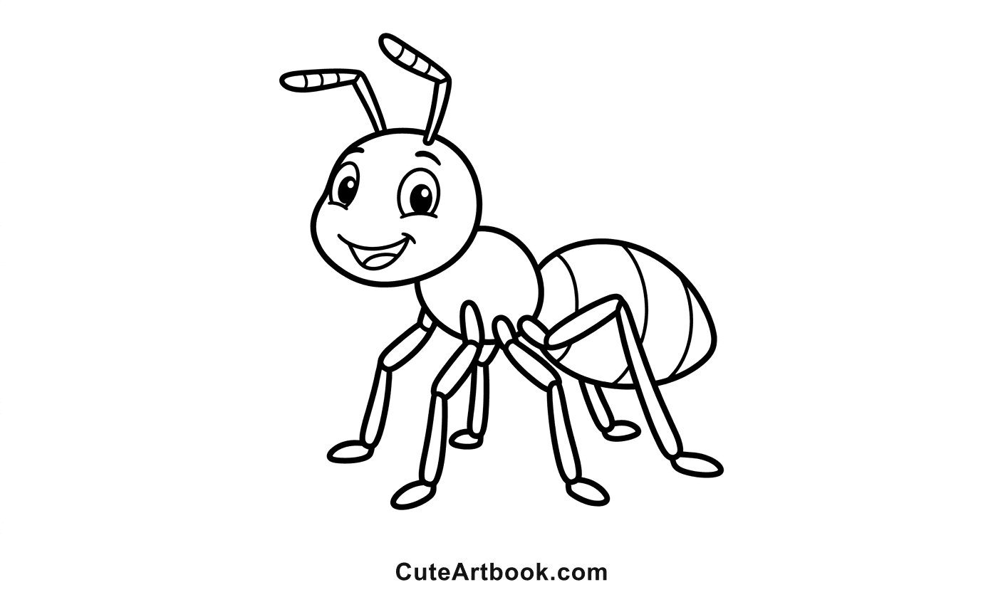 Free printable Ant coloring page — black and white line art