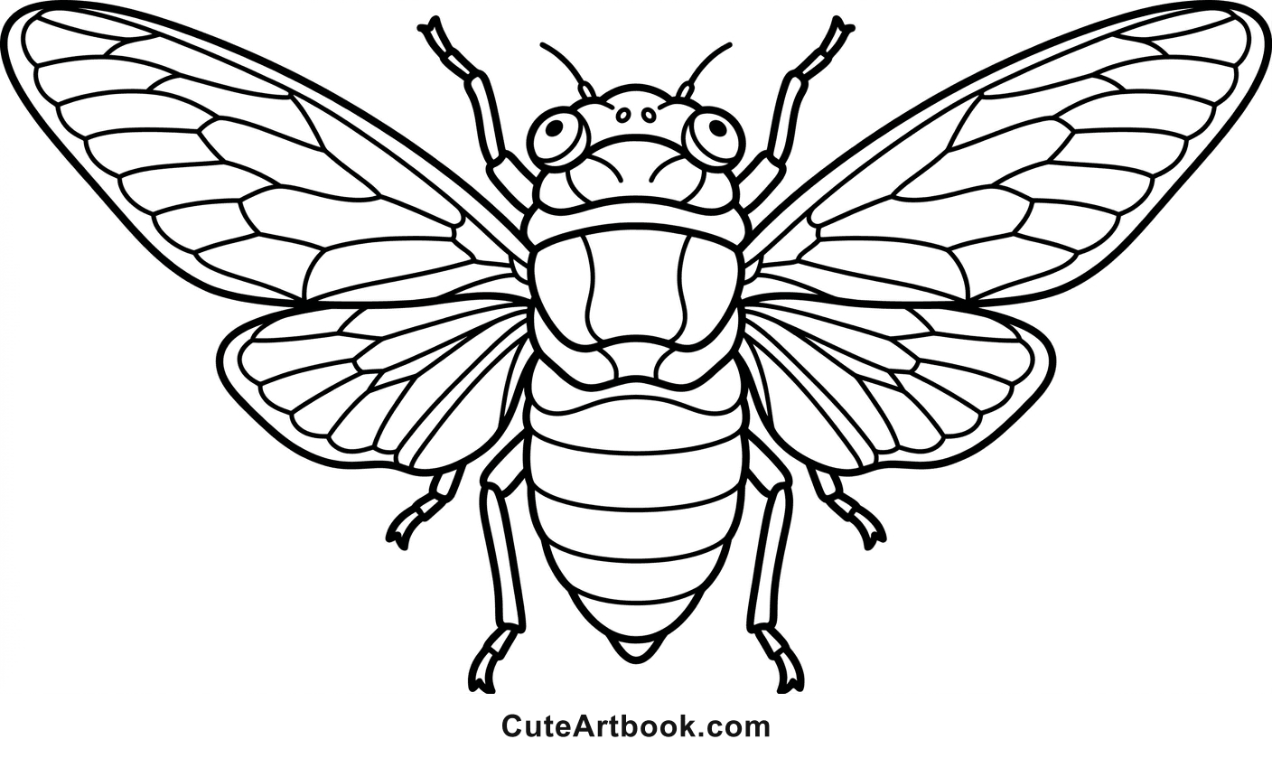 Free printable Cicada coloring page — black and white line art