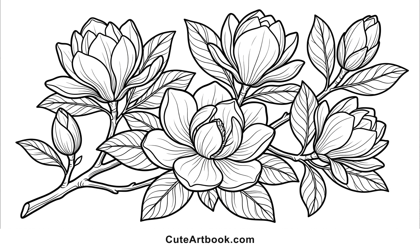 Free printable Magnolia coloring page — black and white line art