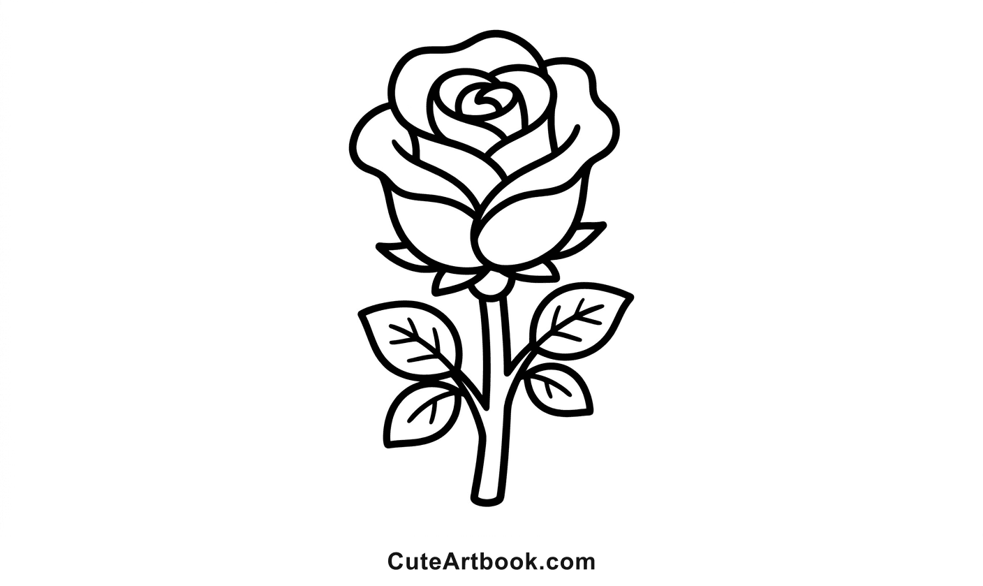 Free printable Rose coloring page — black and white line art