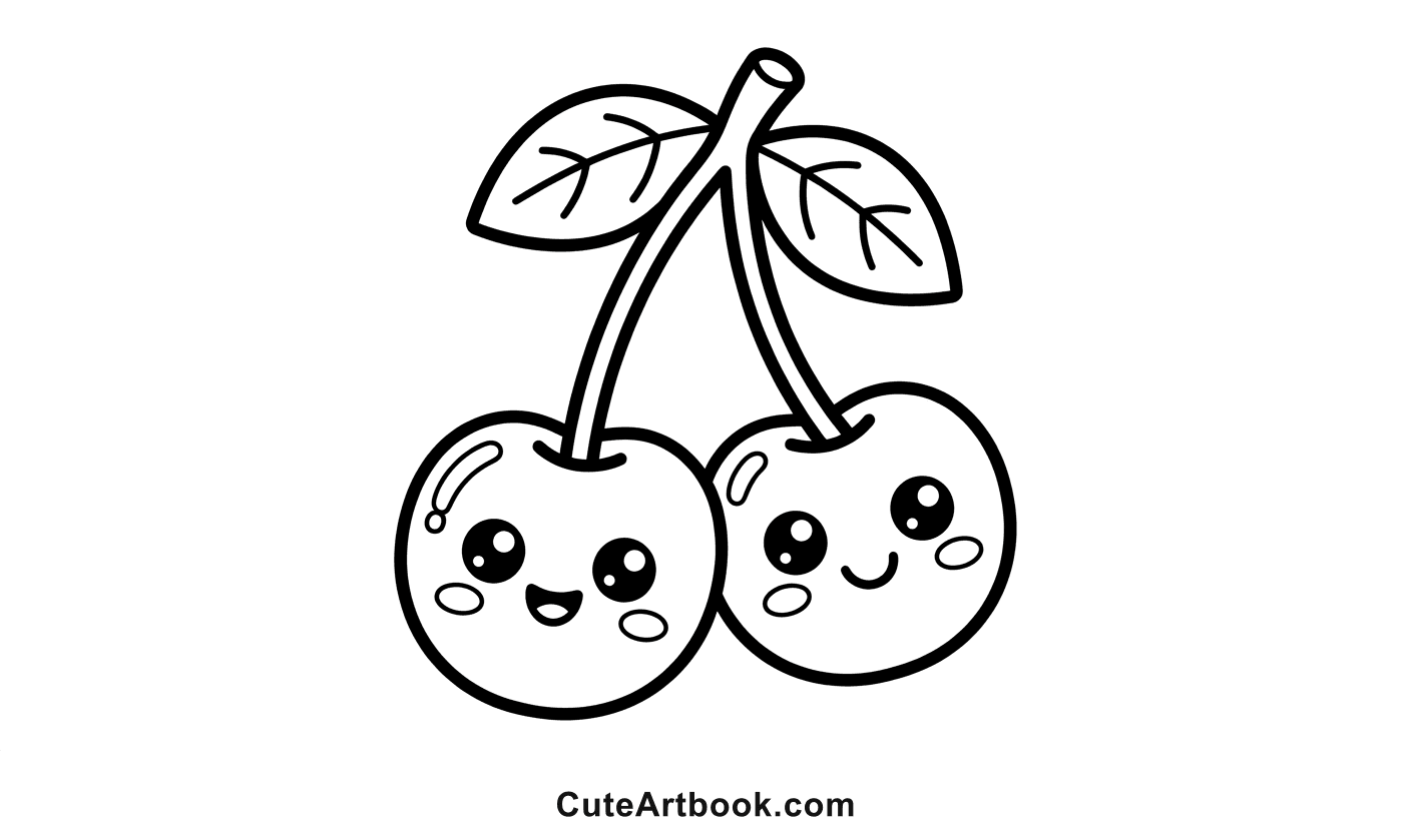 Free printable Cherry coloring page — black and white line art