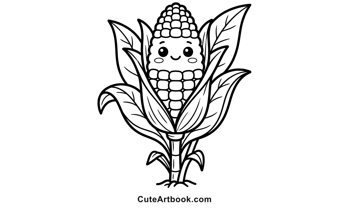 Free printable Corn coloring page — black and white line art