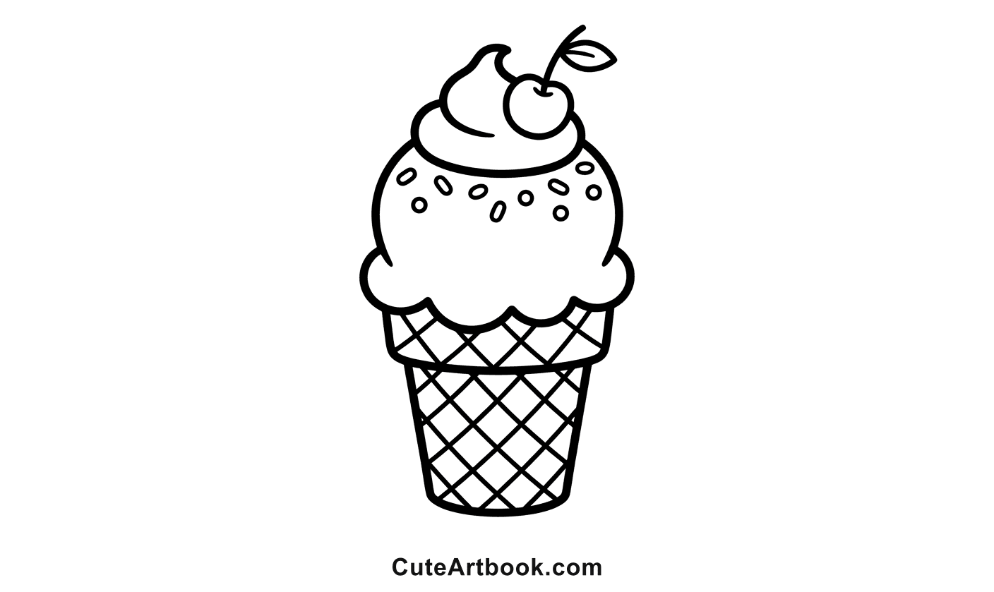 Free printable Ice Cream Cone coloring page — black and white line art