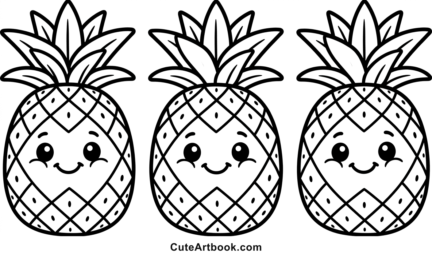 Free printable Pineapple coloring page — black and white line art