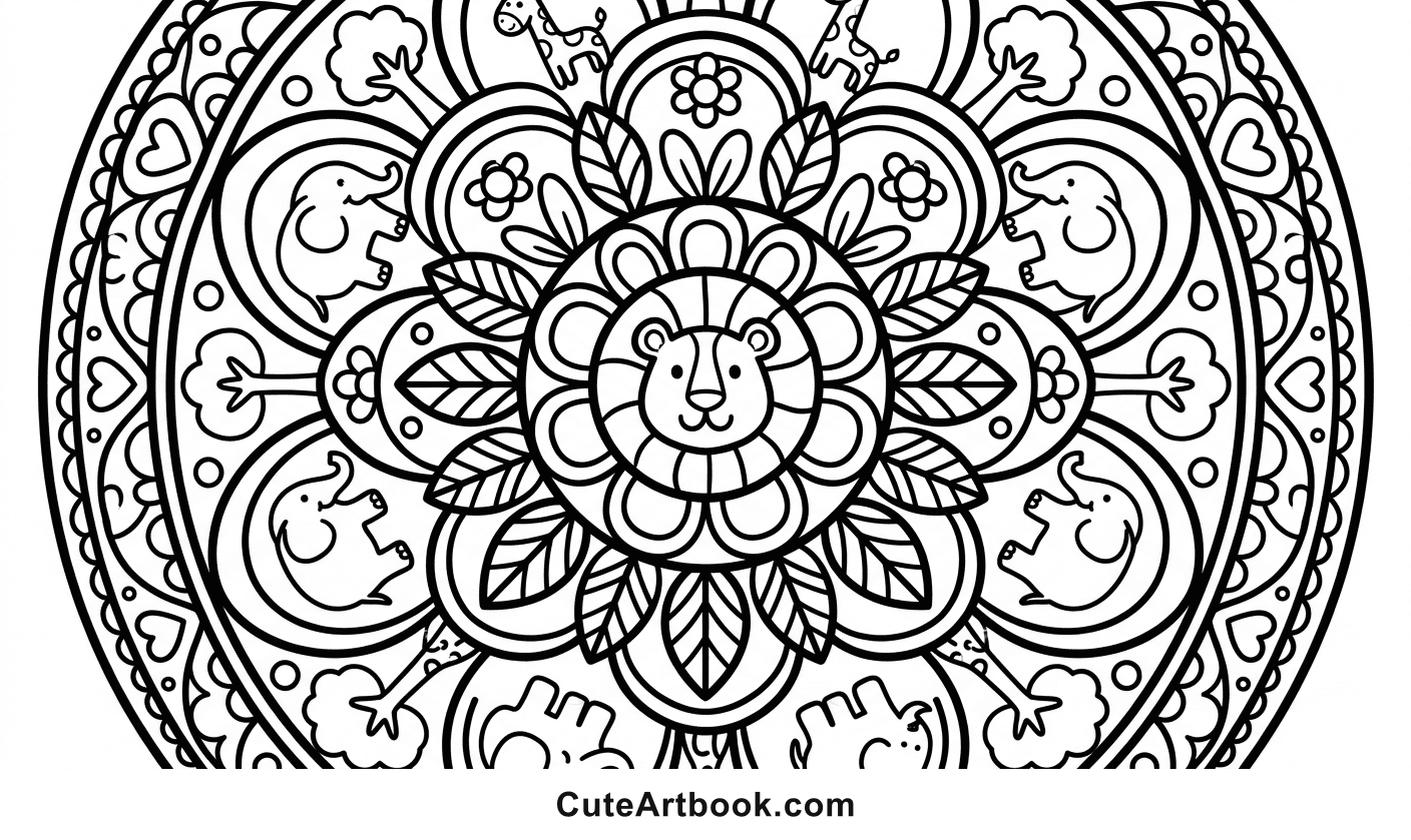 Free printable Animal Mandala coloring page — black and white line art