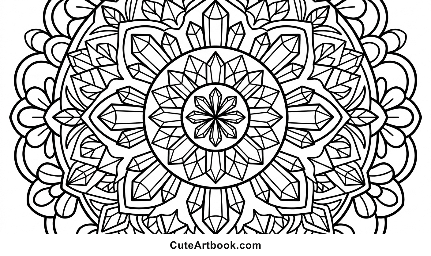Free printable Crystal Mandala coloring page — black and white line art