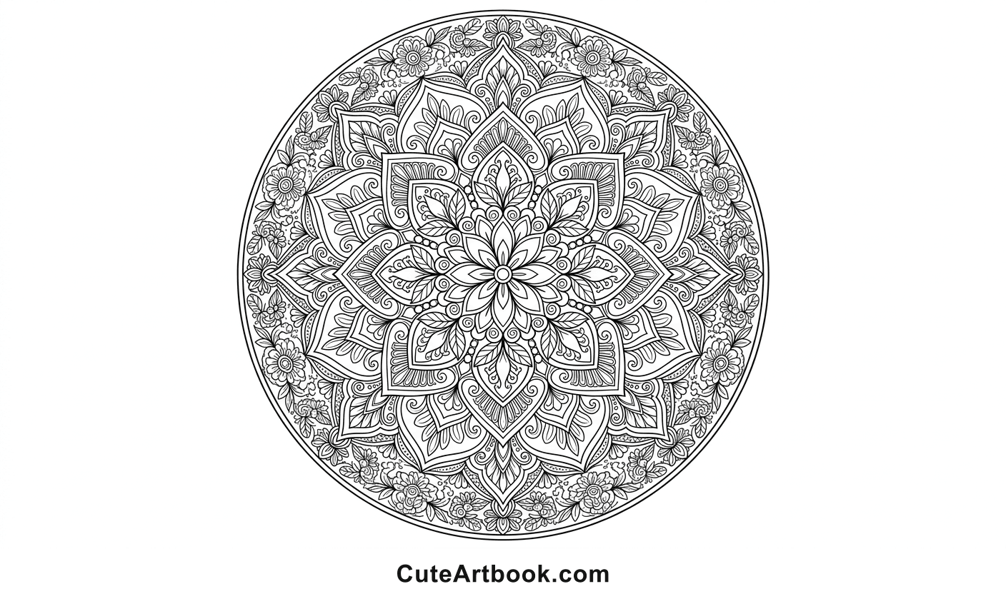 Free printable Flower Mandala coloring page — black and white line art