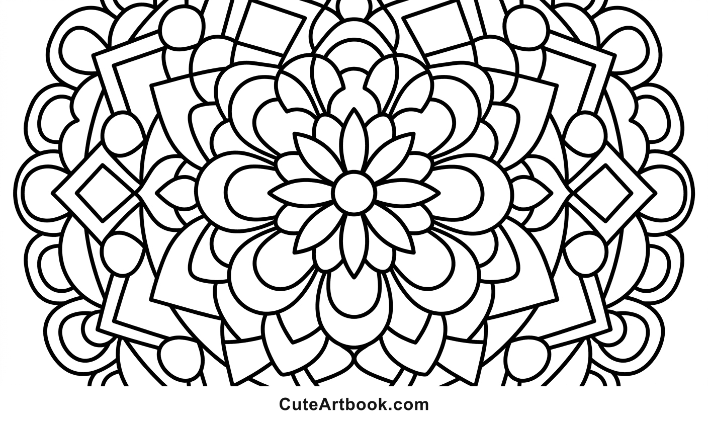 Free printable Geometric Mandala coloring page — black and white line art