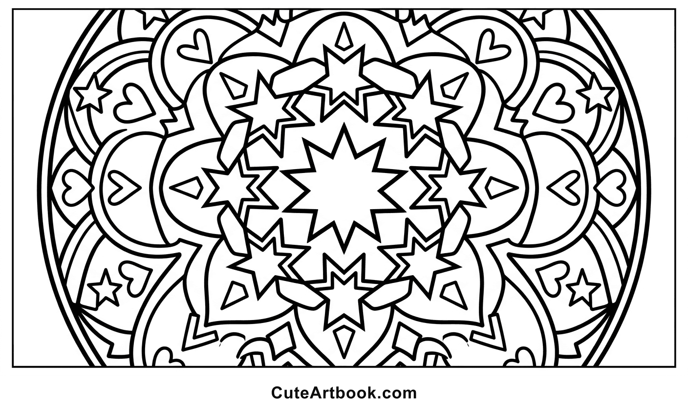 Free printable Star Mandala coloring page — black and white line art