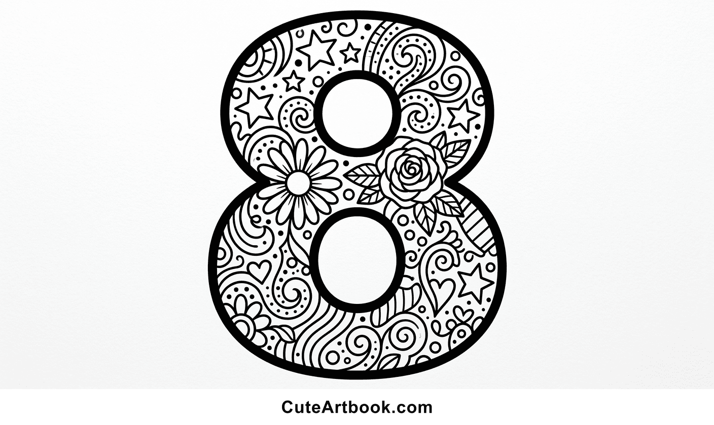Free printable Eight coloring page — black and white line art