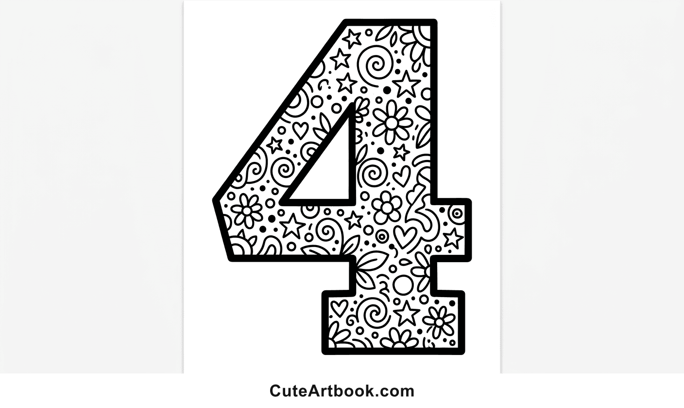 Free printable Four coloring page — black and white line art
