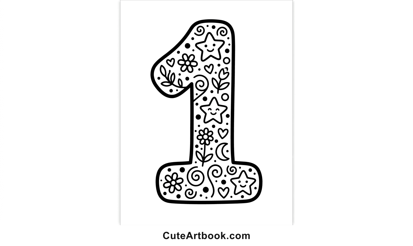 Free printable One coloring page — black and white line art