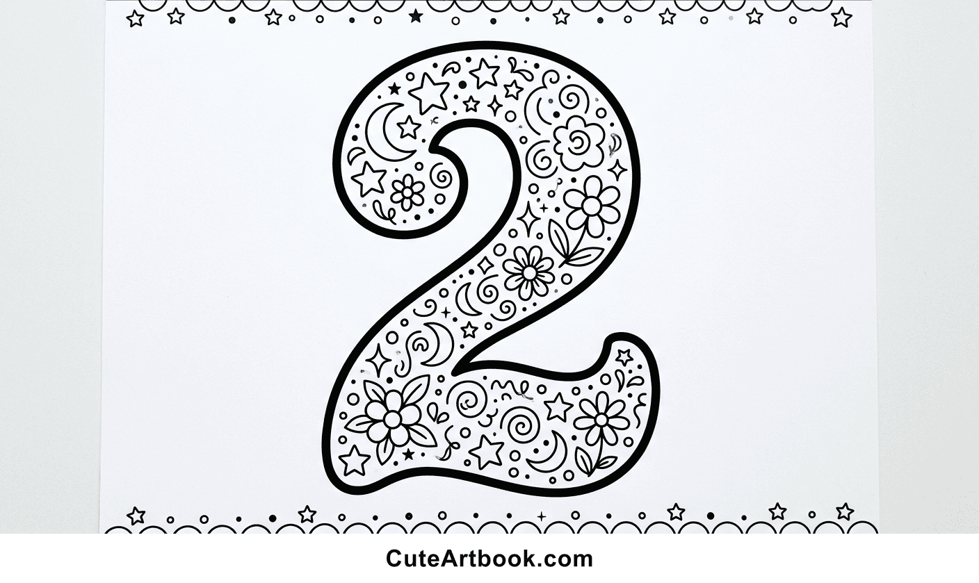 Free printable Two coloring page — black and white line art