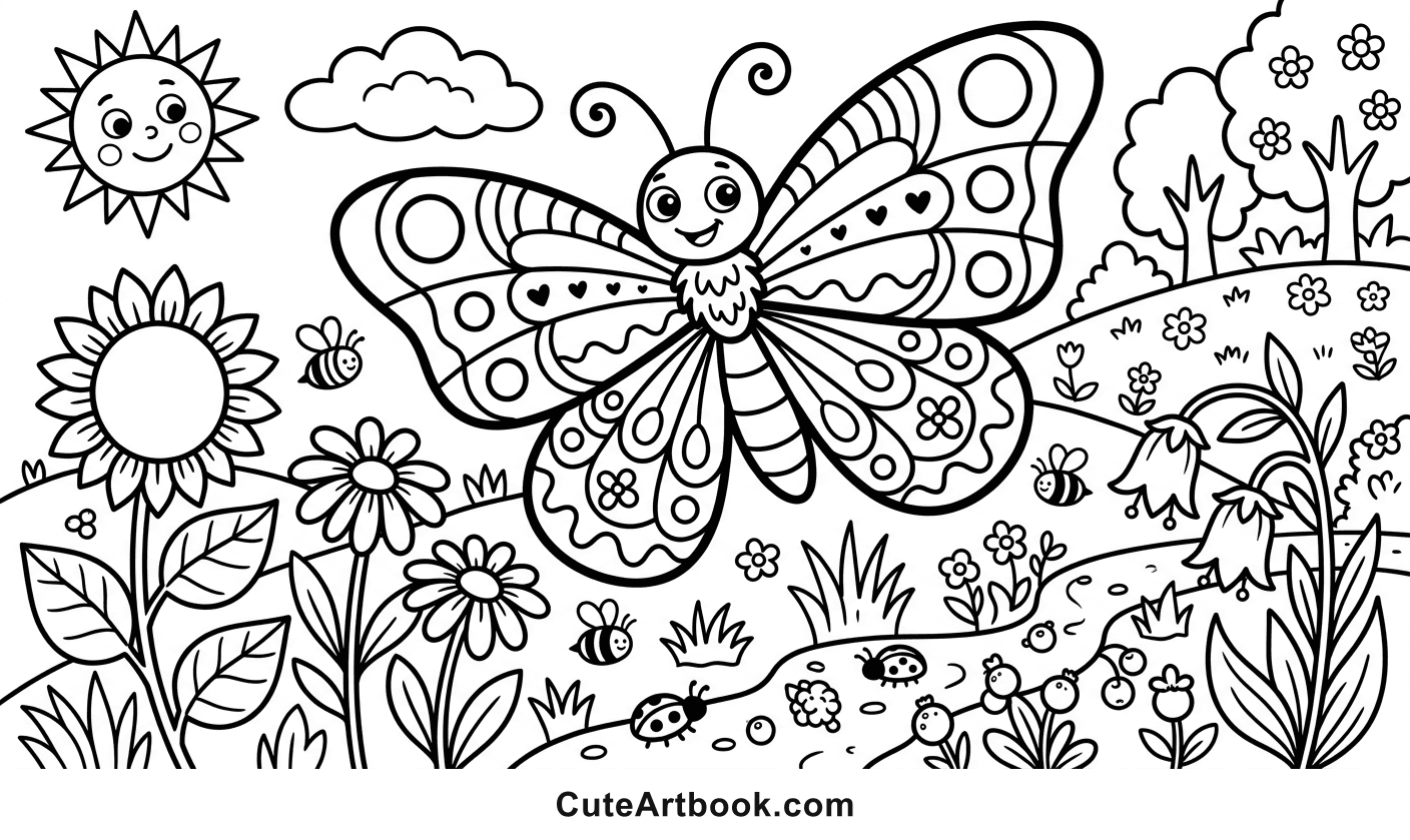 Free printable Butterfly coloring page — black and white line art