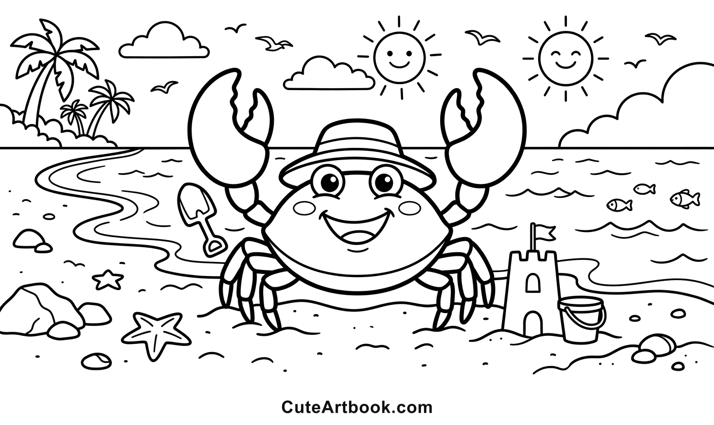 Free printable Crab coloring page — black and white line art