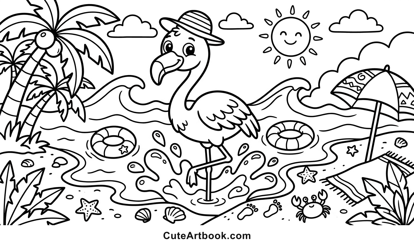 Free printable Flamingo coloring page — black and white line art