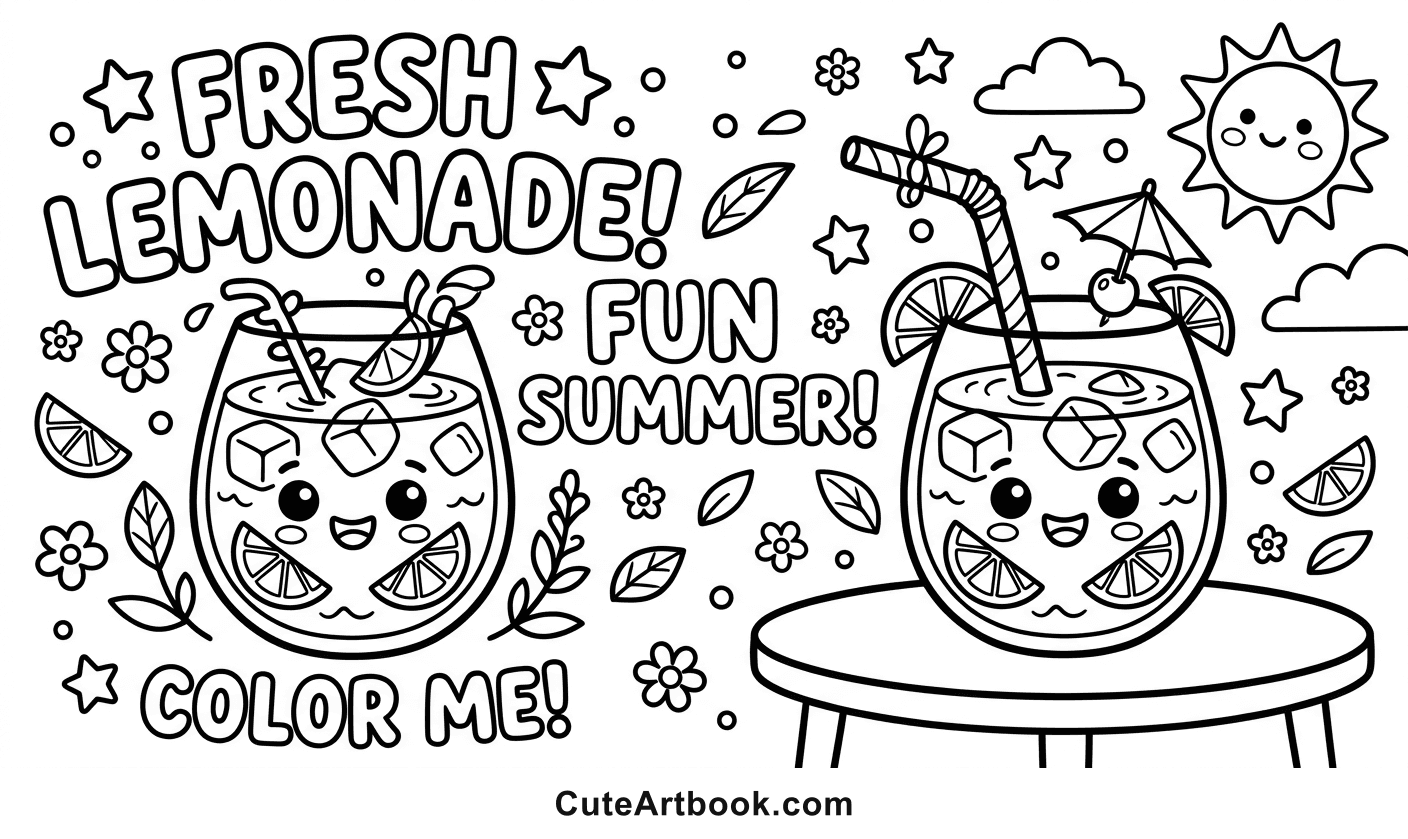Free printable Lemonade coloring page — black and white line art