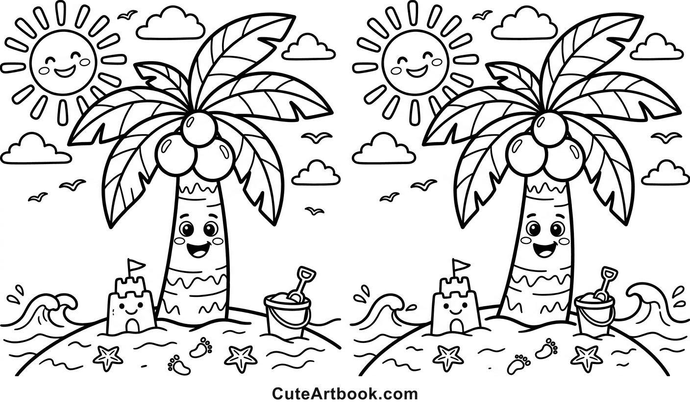 Free printable Palm Tree coloring page — black and white line art