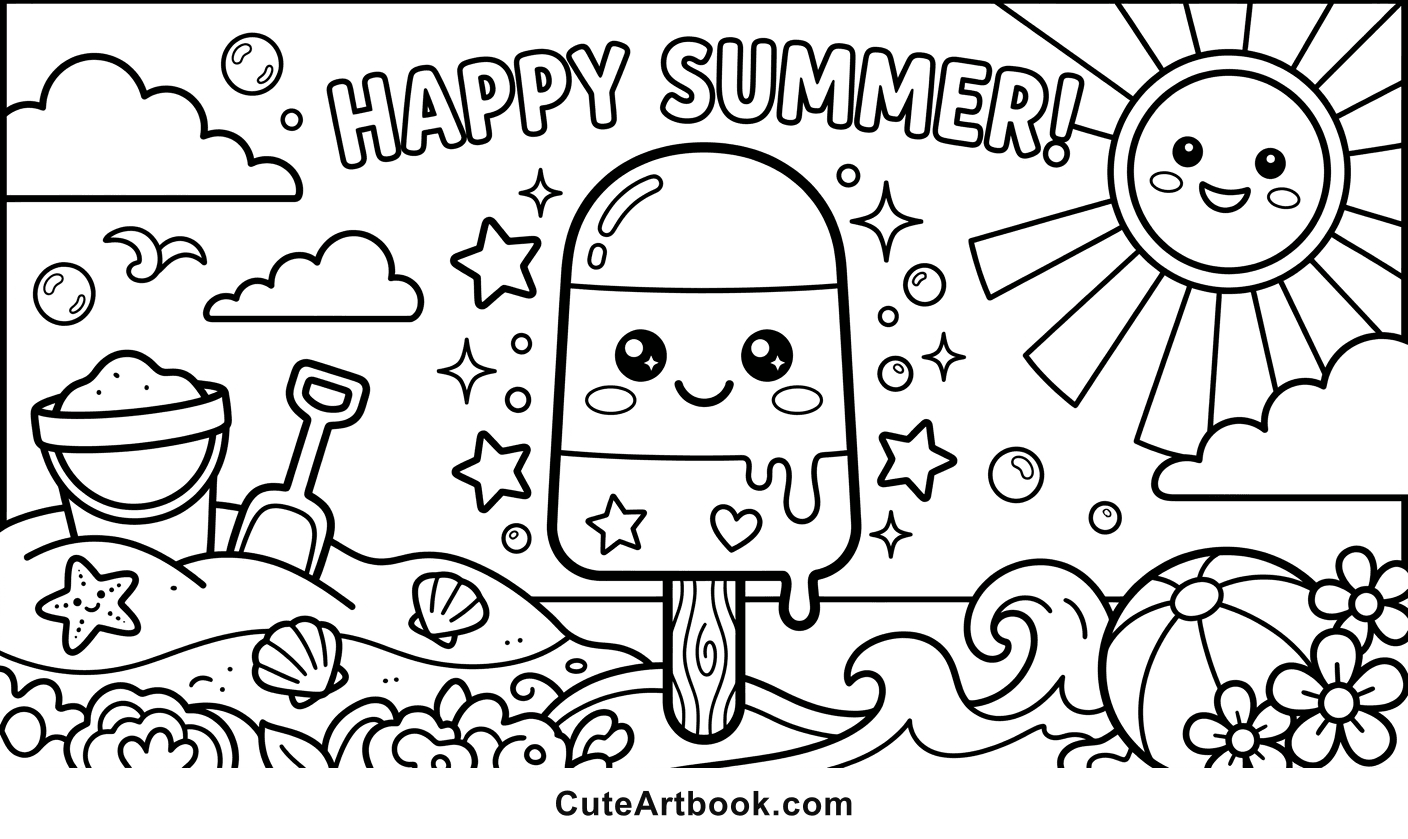 Free printable Popsicle coloring page — black and white line art