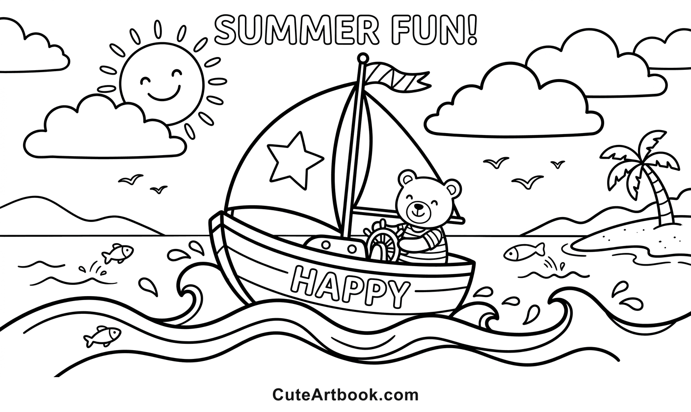Free printable Sailboat coloring page — black and white line art