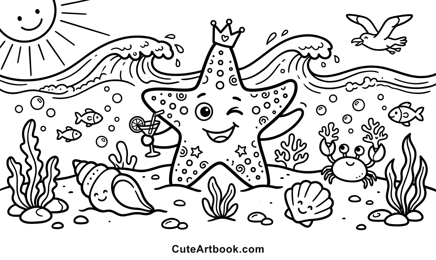 Free printable Starfish coloring page — black and white line art