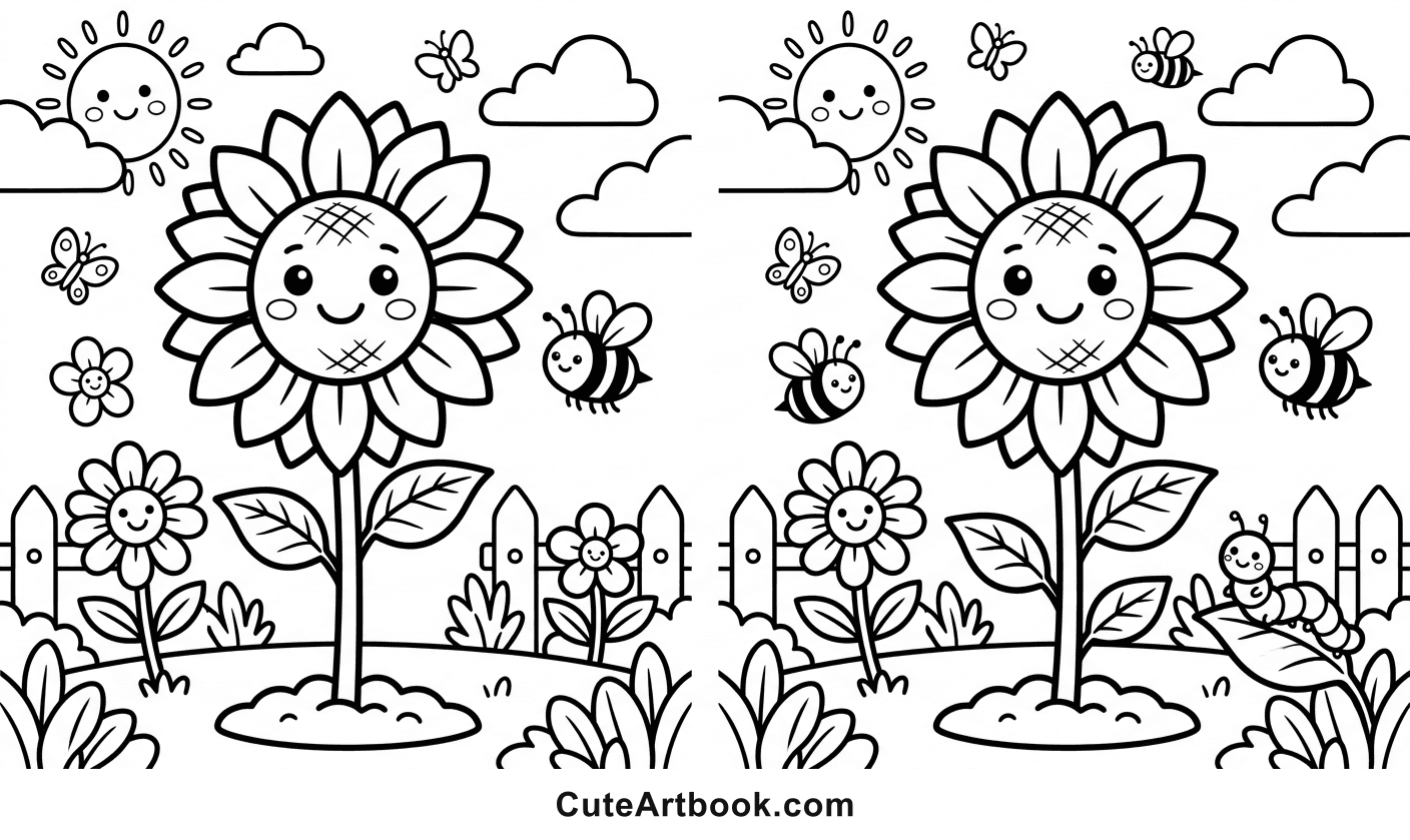 Free printable Sunflower coloring page — black and white line art